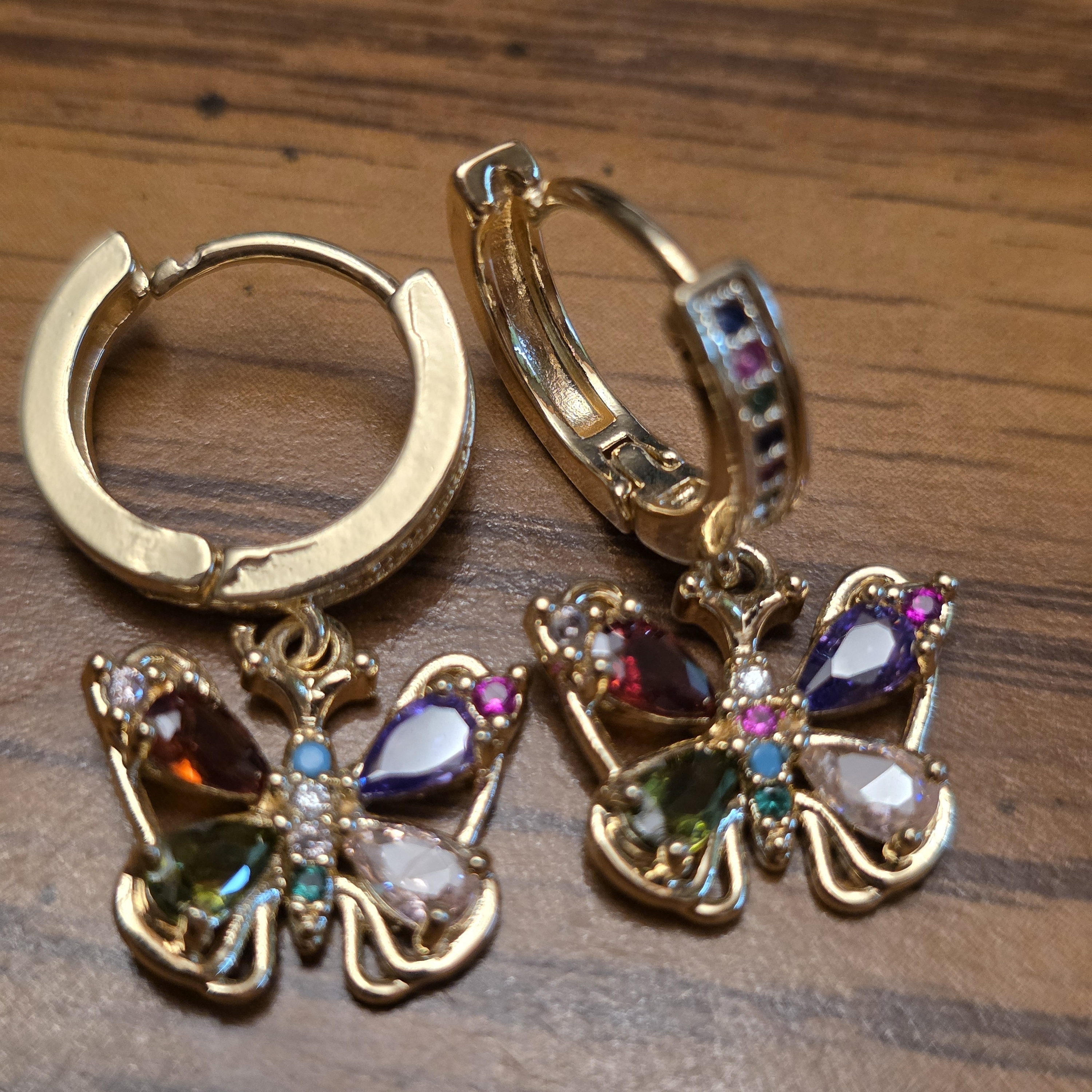 Gold Filled Butterfly Multi-Stone Hoop Earrings - Colorful Gem Accents 32$
